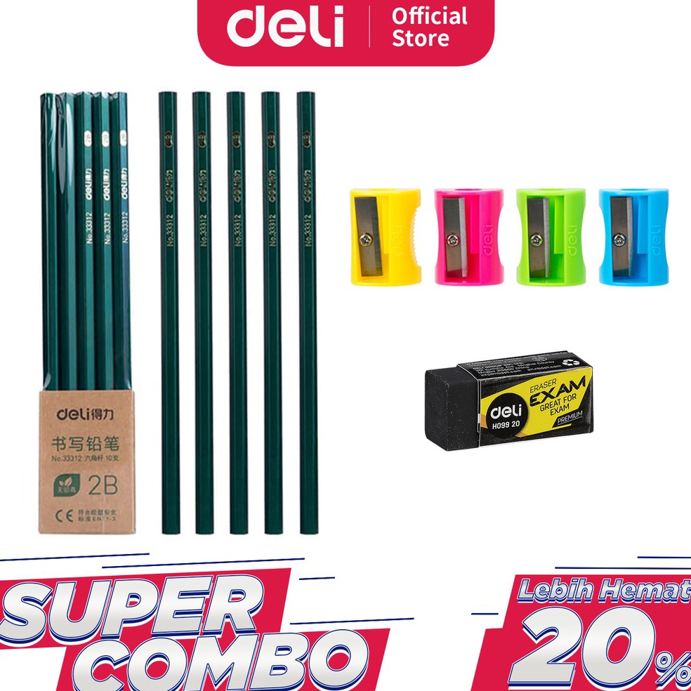 

Deli Combo Set 1 - Pensil Kayu 2B + Penghapus + Rautan Mini 69