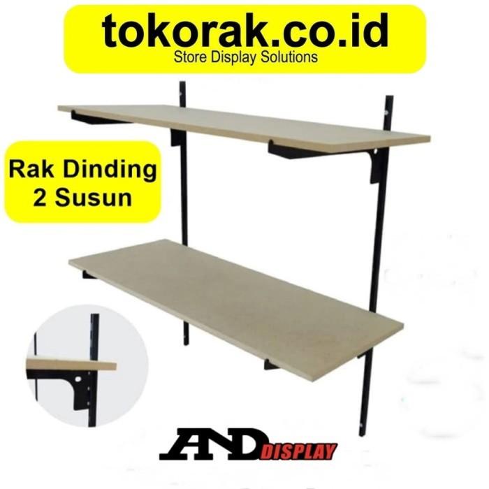 Rak Dinding 2 Susun Tiang Bracket Besi Dekorasi Buku Pajangan Kayu