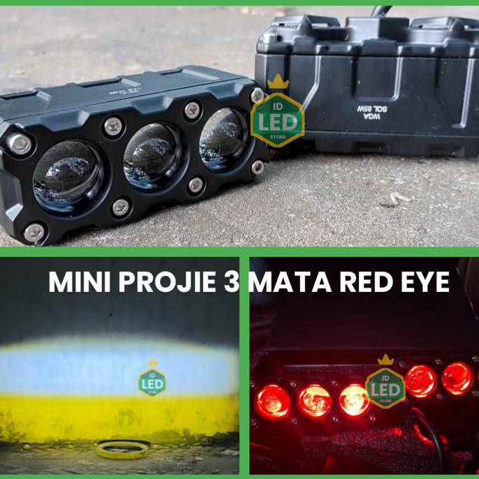 Lampu Tembak Laser Foglamp 3 Red Eye mata Mini projie 3 mata Devil Eye