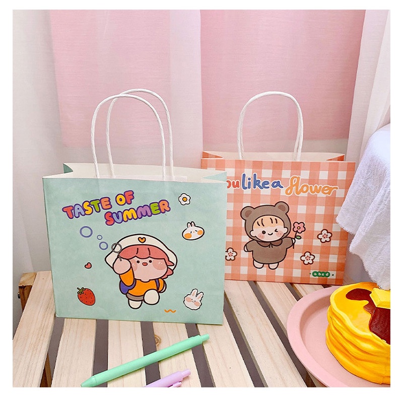 Holiven Ins Kartun Tas Hadiah Lucu Tas Jinjing Kertas Kapasitas Besar Tas Penyimpanan Hadiah