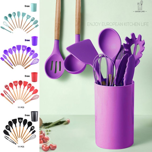 Holiven Spatula kitchen set Silikon Utensils 11 in 1 Tahan panas