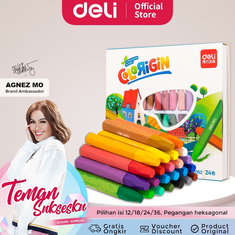 

Deli Oil pastel 12/18/24/36 warna cerah dengan pen holder extender dan rautan pensil 7205 Series Terkini