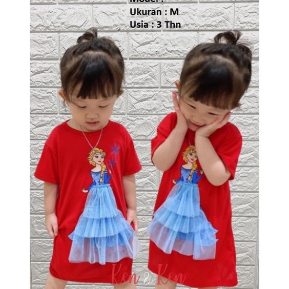 (V☛35-✔) Dress Frozen / Dress Tile Frozen / Dress Tile Elsa / Dress Anak Frozen / Dress Jala Anak /D