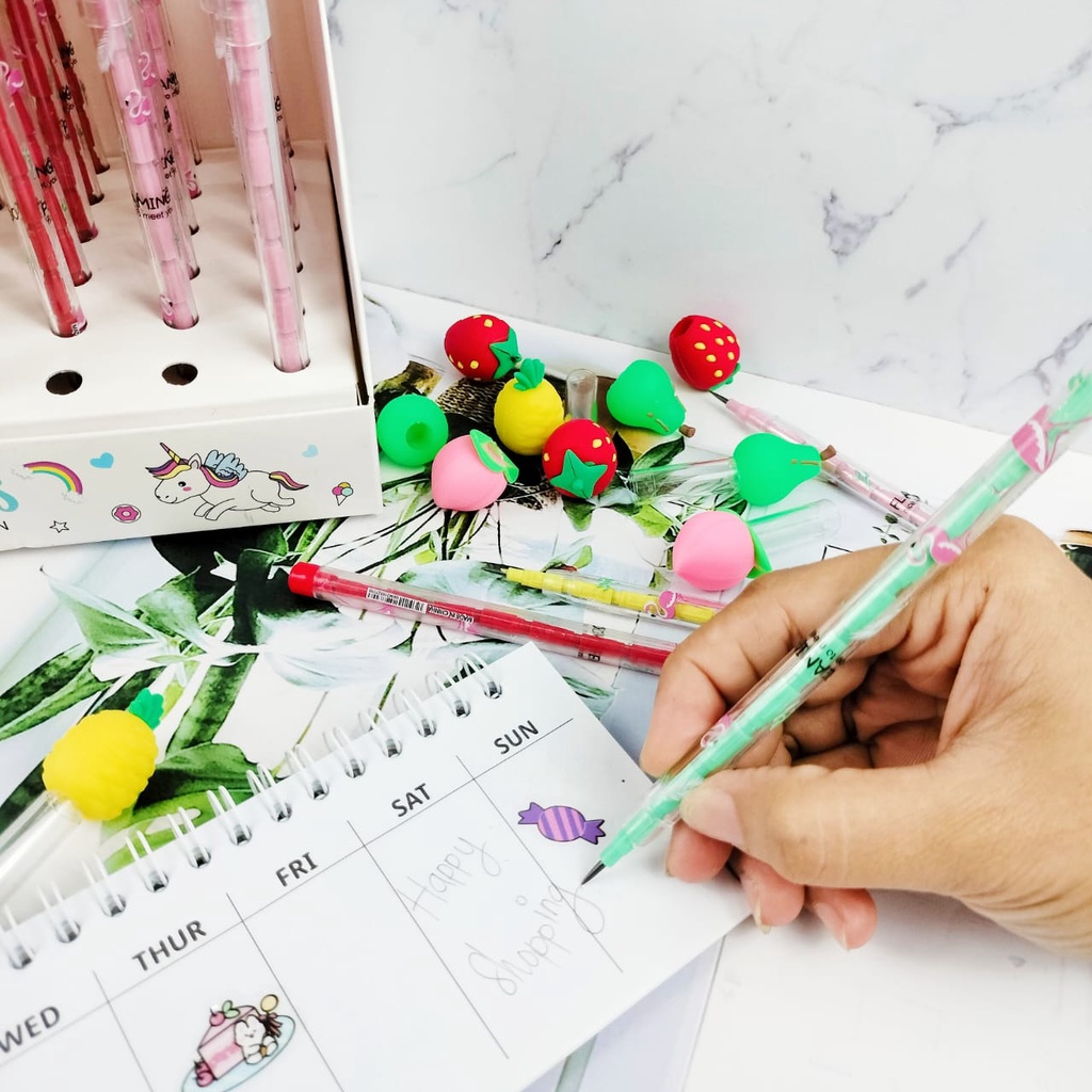 Pensil Susun Buah versi 2 / Pensil Sambung Fruit Cute Lucu harga Murah / Pensil Motif Buah-Buahan Imut Unik Alat Tulis Sekolah Anak Kekinian bisa Grosir dan COD