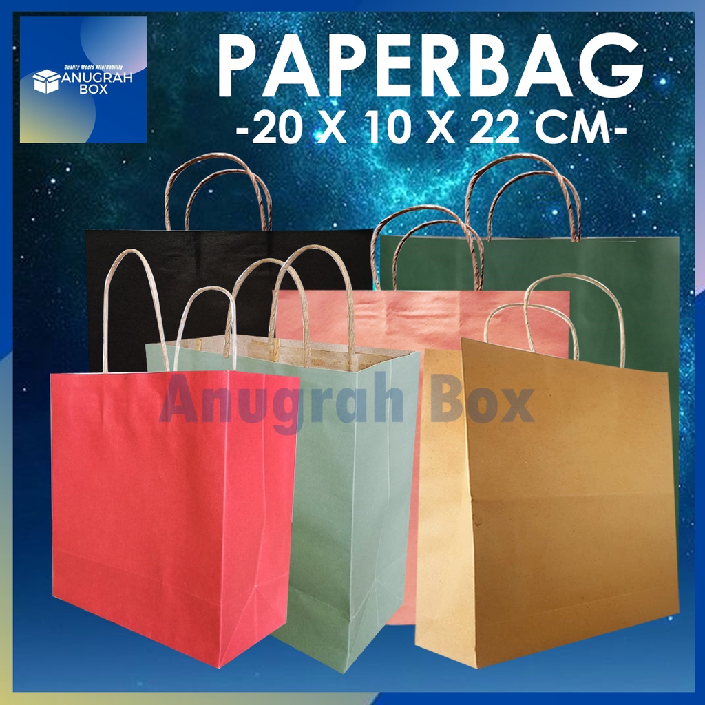 

Paperbag Paper bag kantong kertas tas POLOS ANEKA WARNA 20x10x22 cm