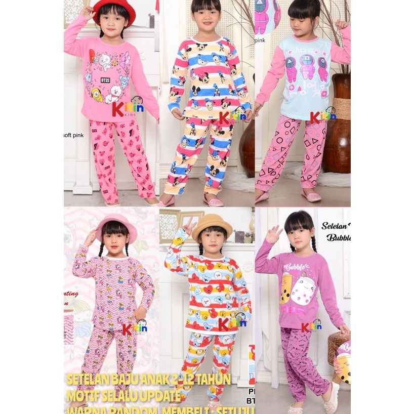 (U☛S5-㊛) GS - SETELAN BAJU PIYAMA DAN TIDUR ANAK CEWEK/PEREMPUAN PRINTING 4-12 TAHUN MOTIF BT21/BTS 