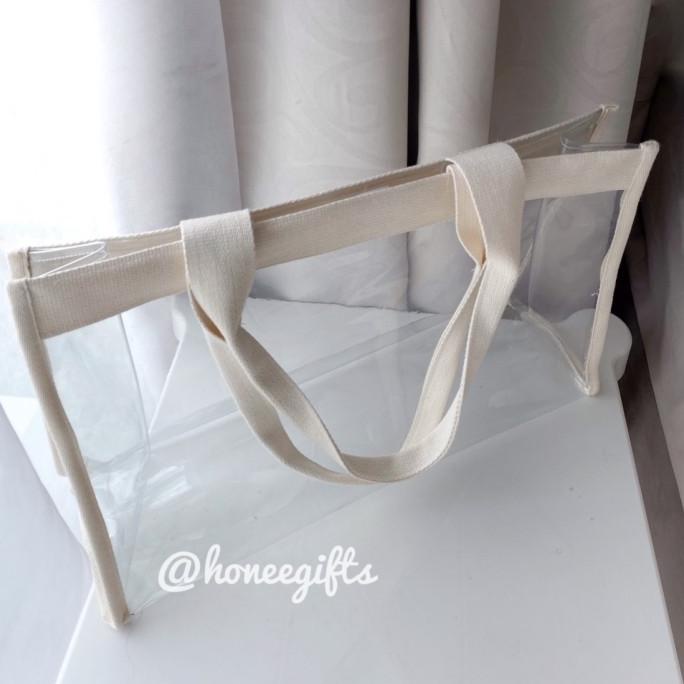 Tas Tote Bag Wanita Transparan Mika Pvc New Normal Clear Big Size Kado