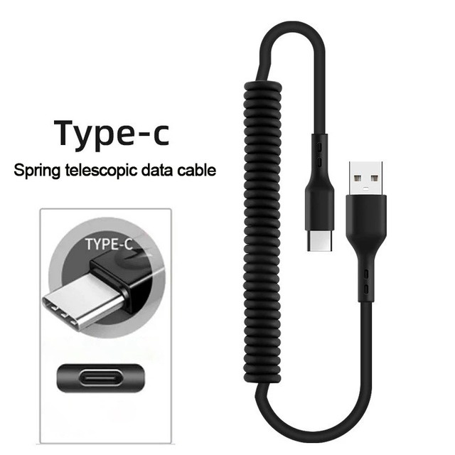 Gs8 USLION Kabel Charger USB Type C Spring Telescopic Fast Charging 1.5 M - PUC1 - Black Or-i