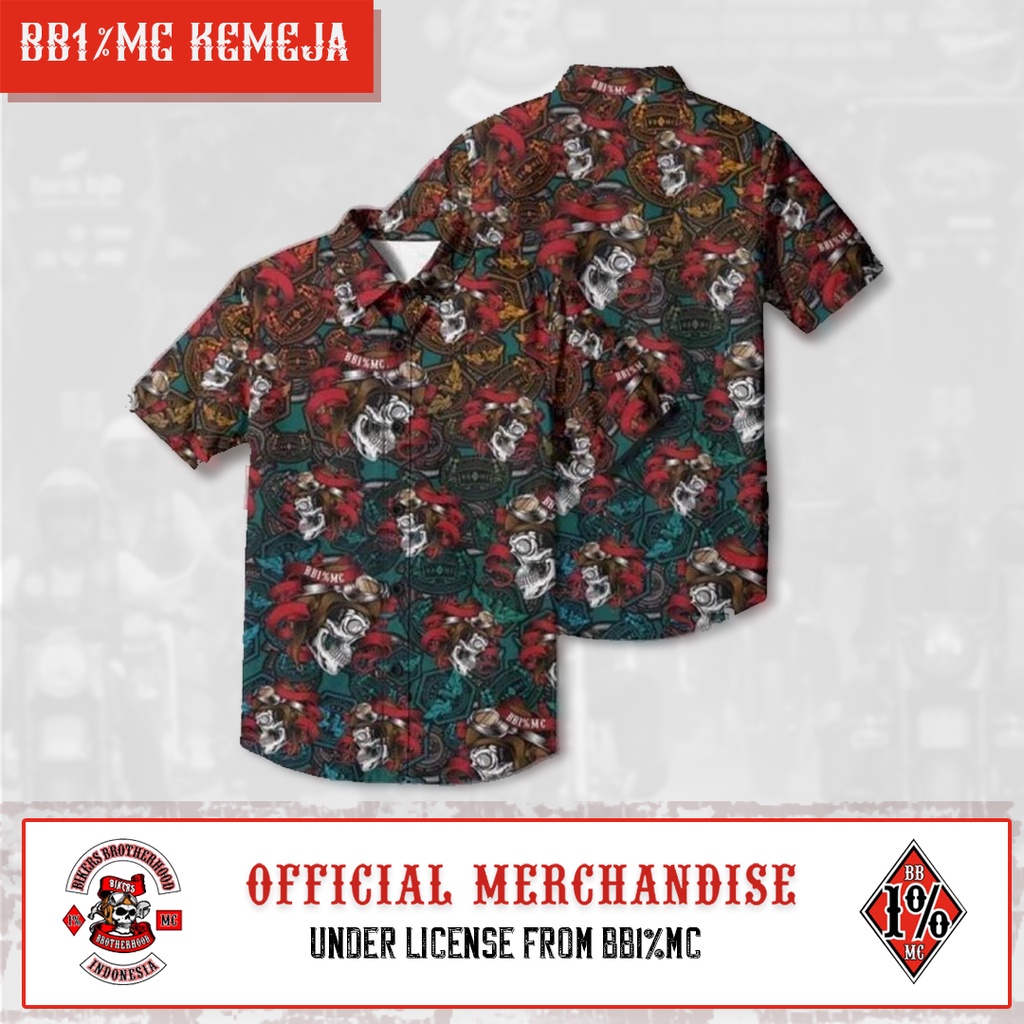 Kemeja pria wanita Bikers brotherhood 1% mc Skull Ribbon Motor Twist Silk Official BB1%MC