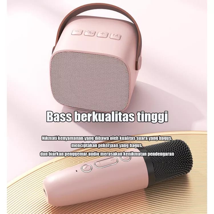 (COD) AURIVA READY STOCK Speaker Bluetooth Karaoke Microphone Wireless Portable Mini Speaker Bluetooth Bass Dapat Terhubung Ke HP/TV