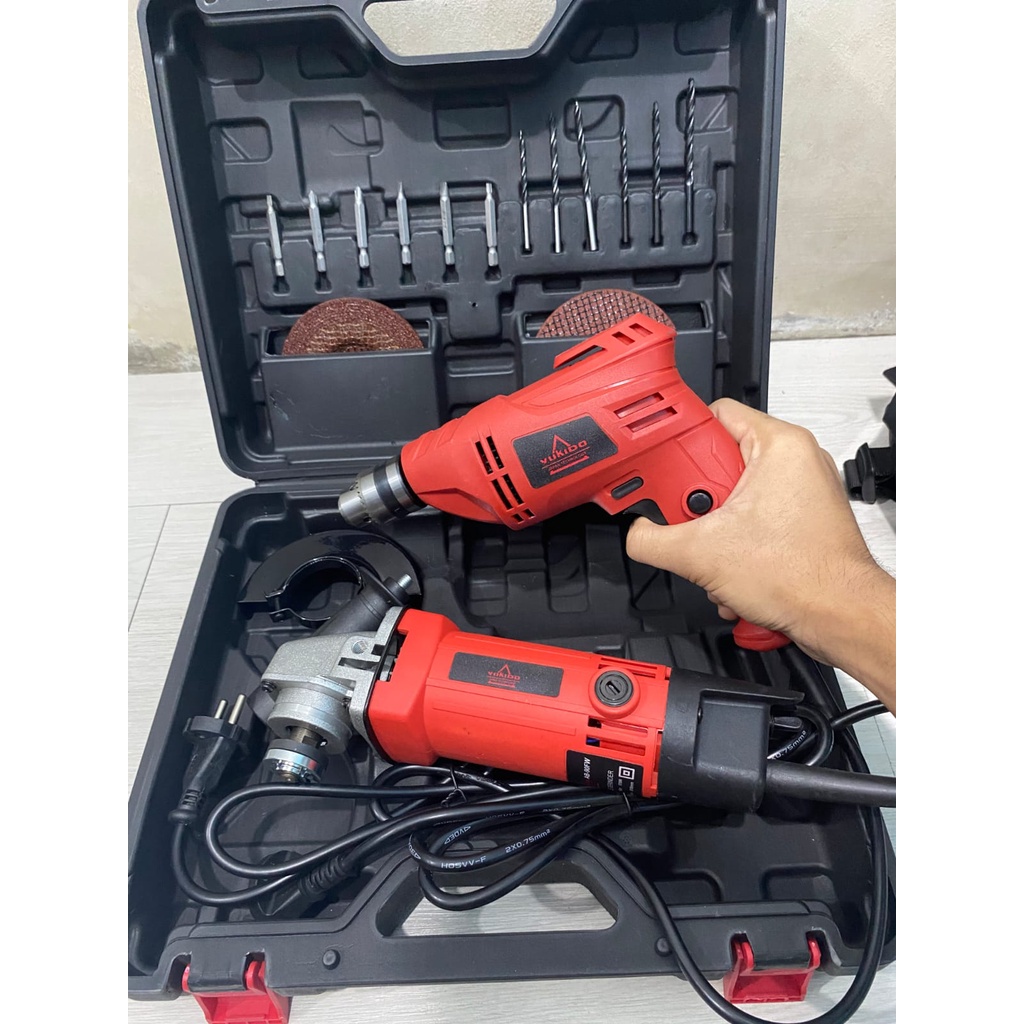 Mesin Gerinda Tangan dan Mesin Bor Listrik 10mm Set Gerinda dan Bor Paket Bor Gerinda Free Koper Ger