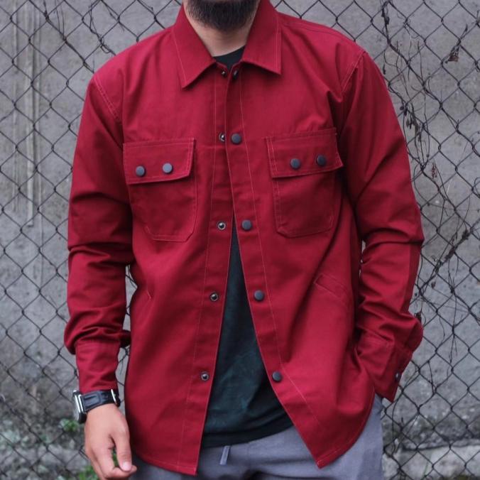 Jaket semi parka pria hijau army kemeja semi parka polos casual