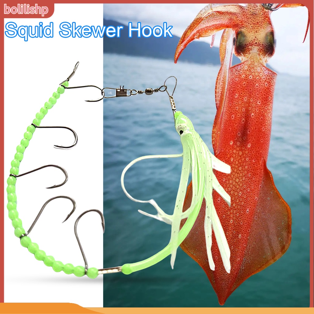 [Bolilishp] squid String Hook 5kait Tajam Kawat Baja Manik-Manik Kecil Tembus Kuat Warna Cerah Glow in Dark Gurita String Tropical Saury Hairtail Fishhook Untuk Outdoor