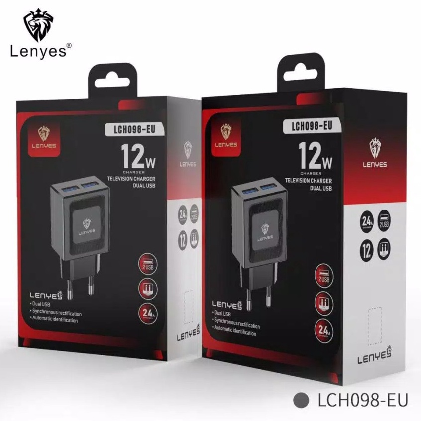 [SIB.5Jn23ᴬ] FG STORE CHARGER LENYES LCH-098 MICRO / TYPE C / LIGHTNING 2 USB 12W 2.4A REAL CAPACITY