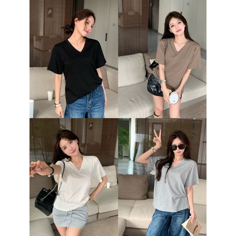 Red Versi Korea rasa Hong Kong V-neck lengan pendek T-shirt wanita musim panas baru malas longgar pelangsing sederhana warna solid all-match rajutan top