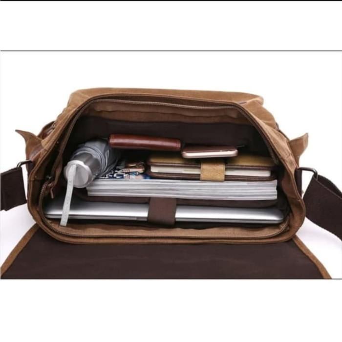 Tas Selempang Pria Kanvas Kuat Cokelat