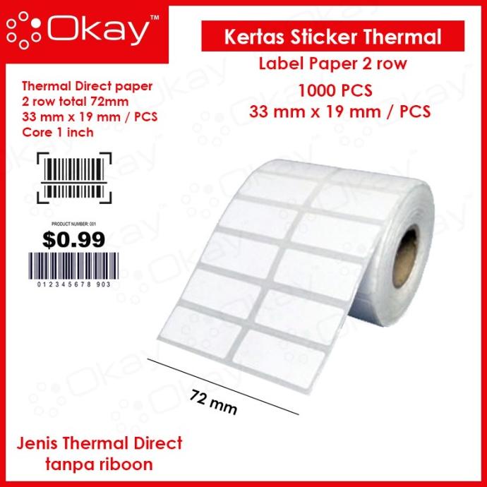 

KERTAS LABEL STICKER 2 line 33x19 mm 1000 pcs printer Label barcode mer03