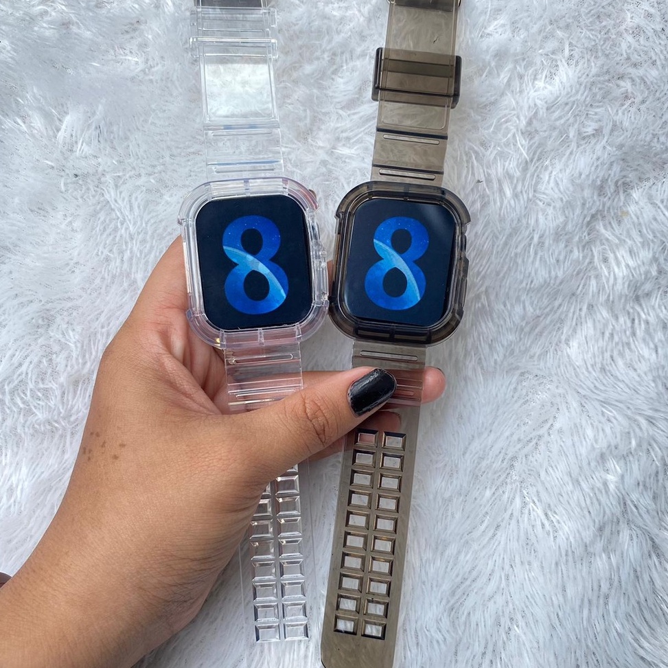 pcih -80 Tali Transparan strap untuk watch T500 T55 T500plus iwatch HW22 42mm 44mm Glacier Tali jamt
