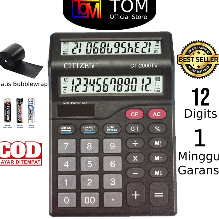 

Stock Banyak AG8OO Kalkulator 2 Layar CT-2000TV 12 Digit - Calculator Check Dual 2 Power J92 Sale