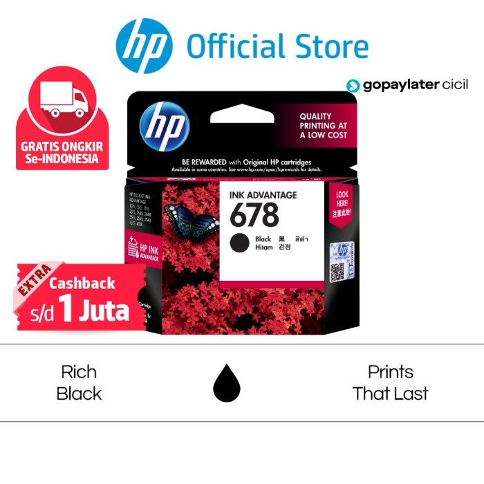 Ink Tinta Printer Hp Original 678 Black / Deskjet 1515 2515 2545 2645