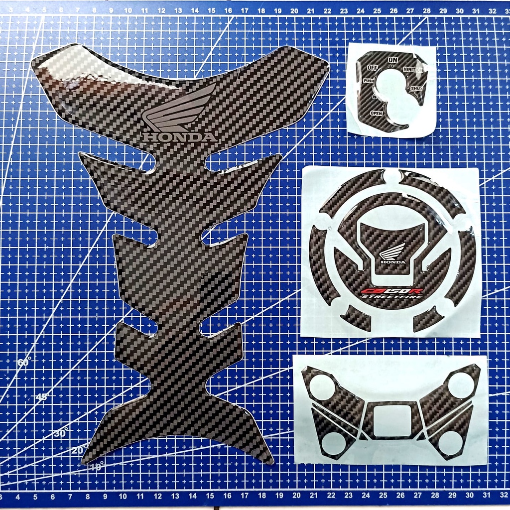 paket emblem cb150r tankpad cb150r new, tutup tanki, kunci dan stang sticker timbul