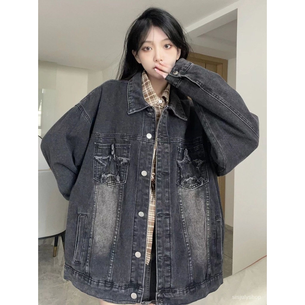 [✅BISA COD] #Sisjuly# Jaket denim Y2K wanita / Jaket denim tua vintage Amerika wanita 2023 musim sem