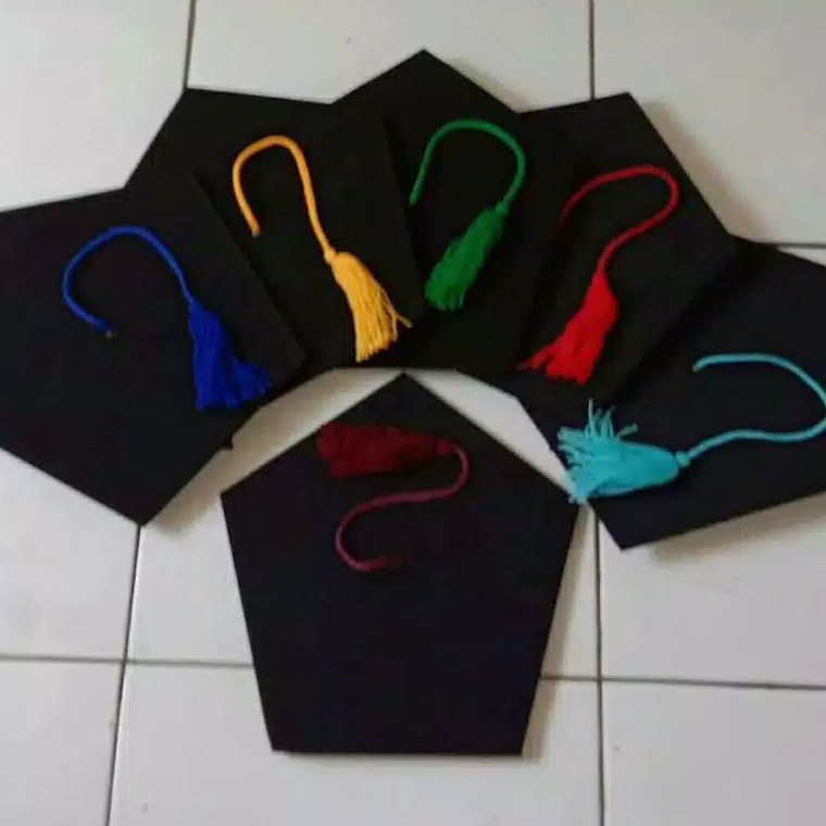Terkini➞ JGVVC Topi Toga wisuda sarjana warna Hitam size Tk,SD,dan Dewasa bahan Matador I58 ↕Ready