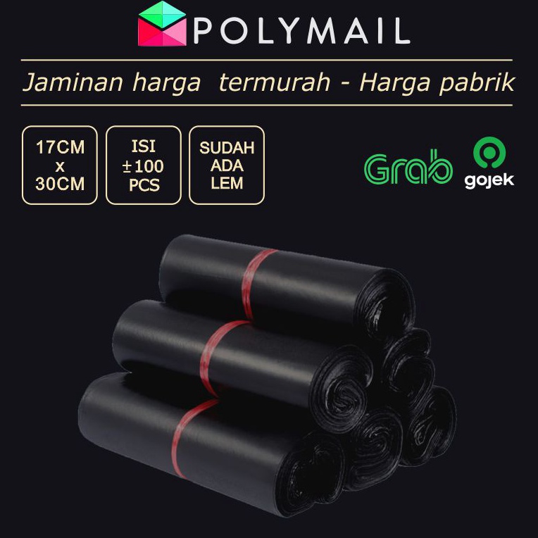 

➽ POLYMAILER ±100PCS 17x30CM HITAM GLOSSY PLASTIK PACKING Best Seller ♪ヽ(