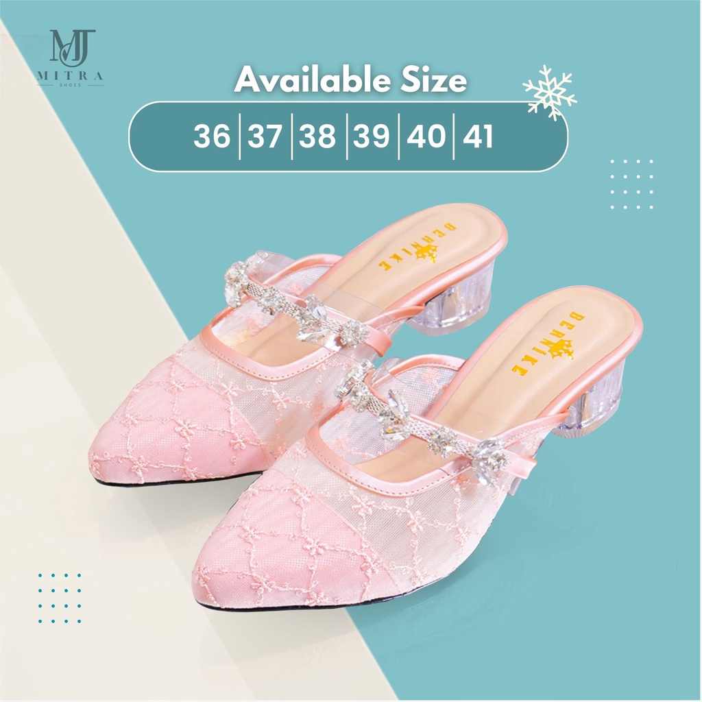Sendal Heels Wedding Brukat Wanita Hak Kaca 3cm Sepatu Hils Pengantin Kondangan Mewah