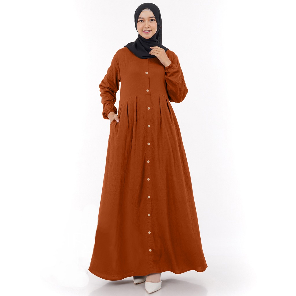 Yasmin Gamis Terbaru Dress Kekinian Wanita bahan Rayon Polos Tebal Kancing Depan Full