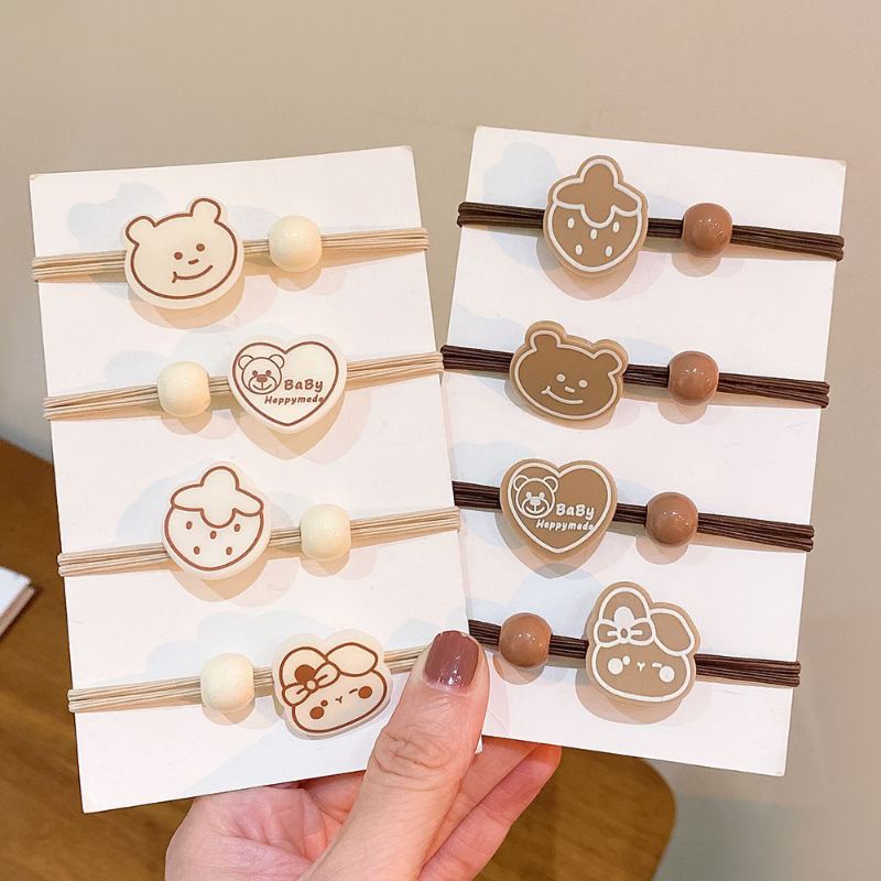 Set isi 4 Ikat Rambut Tebal Motif Bear Premium / Ikat Rambut Wanita Korea Import / Ikat Rambut Anak Lucu