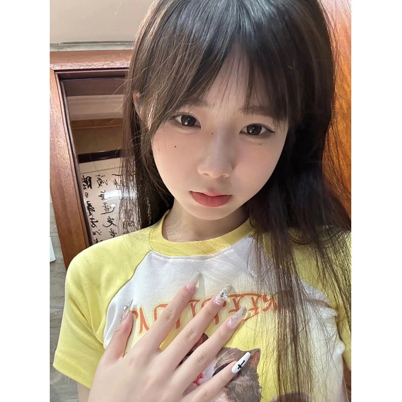 Red ZVBV Murni Keinginan Kucing Raglan Lengan Pendek T-shirt Wanita Musim Panas Katun Murni Lucu Manis Slim Slim Pusar top