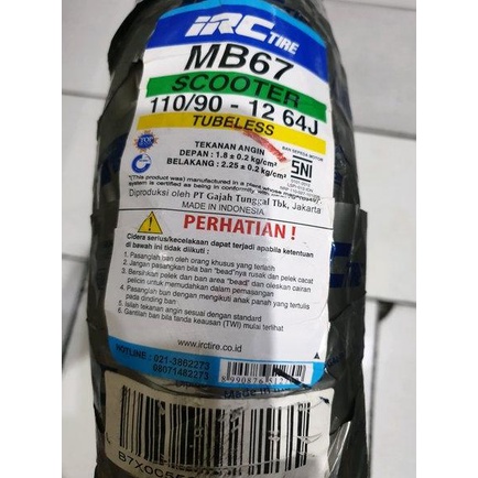 Ban 110 90-12 MB67 IRC TUBELESS