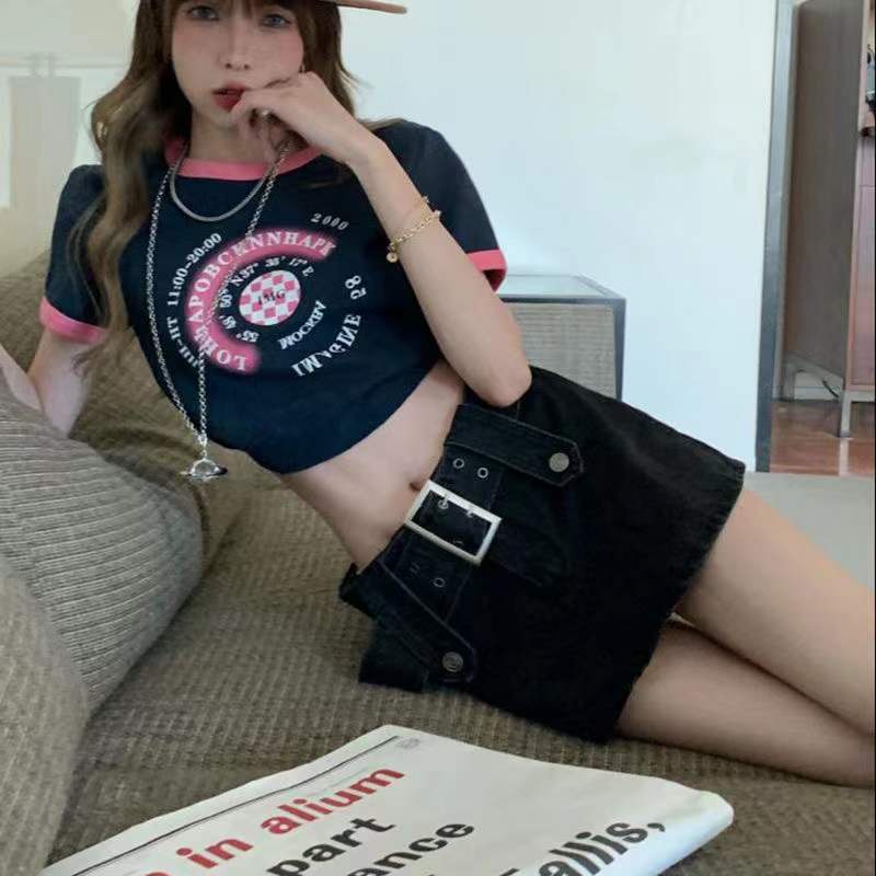 Red Eropa dan Amerika Hot Girls Denim Rok Celana Wanita Musim Panas 2023 Baru Rok Pendek Anti Ringan A-line tas Hip Rok