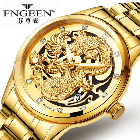 PROMO JAM TANGAN PRIA FNGEEN JAM006G1 MOTIF NAGA EMAS DRAGON RANTAI GOLD ORI TERMURAH