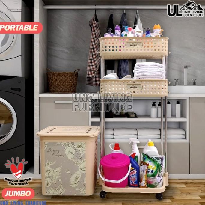 Laundry Basket Jumbo Stainless Steel Rak Keranjang Baju Naiba Emerald