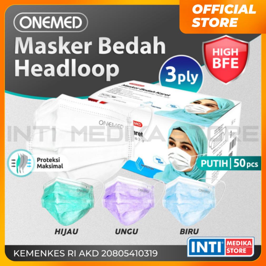 7.7 Onemed - Masker Jilbab 3 Ply | Surgical Headloop Mask | Masker Hijab