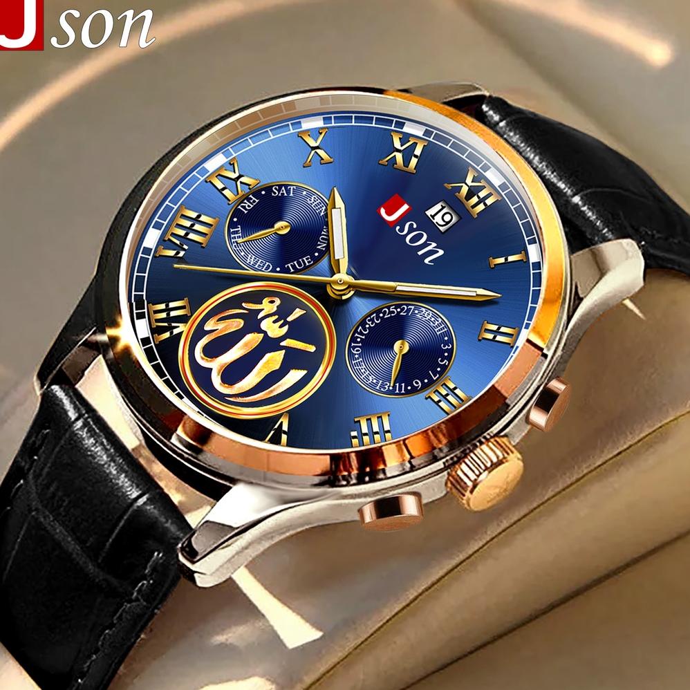 Laris Jam Tangan Pria Json Tali Kulit Terbaru 2023 Tahan Air Anti Baret Kuat Motif Arab Bisa Cod