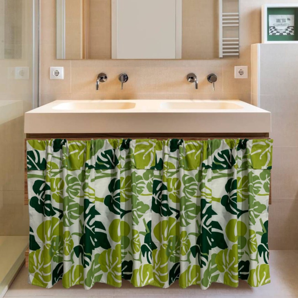 Gorden kolong motif daun hijau botol | Tirai dapur |gorden minimalis |Bisa cod | Bisa custom size