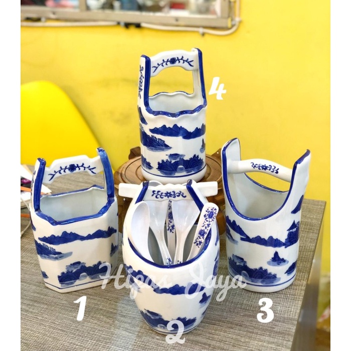 Terlaris Tempat Sendok Keramik Biru Putih Import Tinggi 20Cm