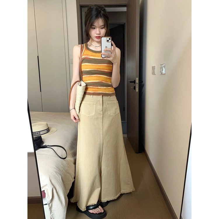 Red Kamisol gaya BM kamisol musim panas wanita rasa desain kontras warna ceruk pakaian dalam budidaya diri gaya asing pinggang tinggi pendek top pakaian luar
