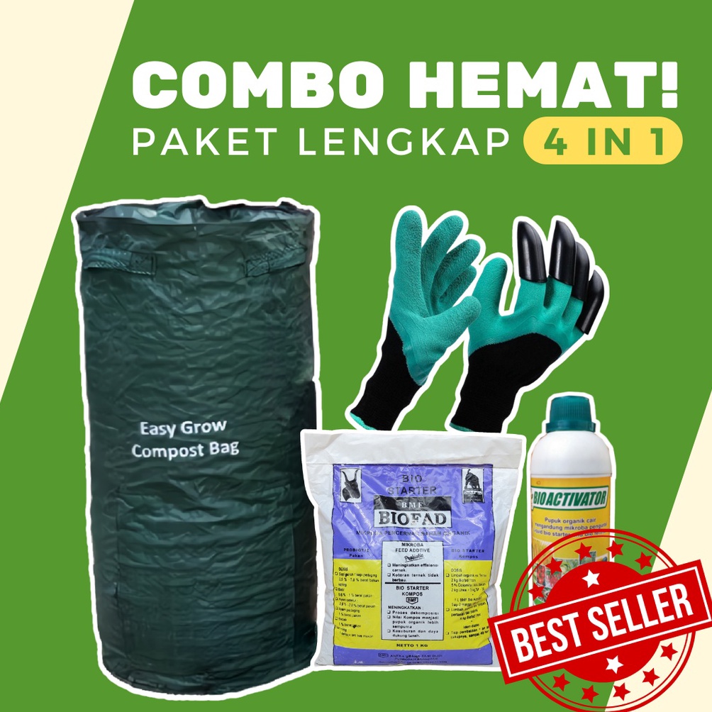 Motif Terkini.. [COMBO HEMAT] Compost Bag 200 Liter & Pengurai Kompos Maker Tas Kantong Daur Ulang S