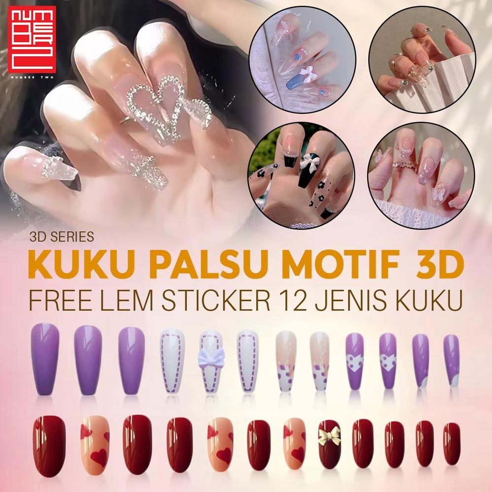 BISA COD Kuku palsu 3d nail art timbul lucu fake nails panjang estetik esthetic elegan elegant motif