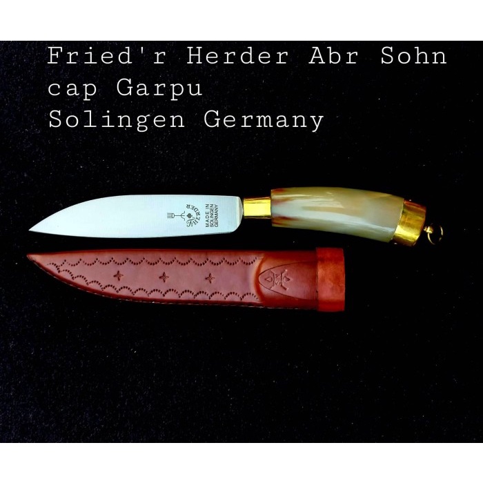 Herder Pisau cap Garpu asli 6" Handle Tanduk & sarung kulit ORIGINAL