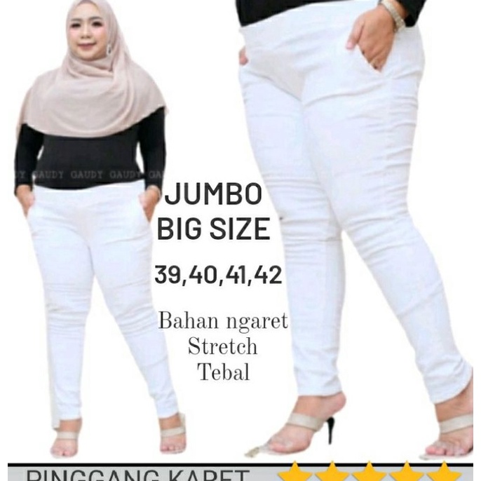 7.7 Top Seller CELANA PINGGANG KARET PUTIH JUMBO / PINGGANG KARET JEANS COKLAT  JUMBO / LEGGING JEAN