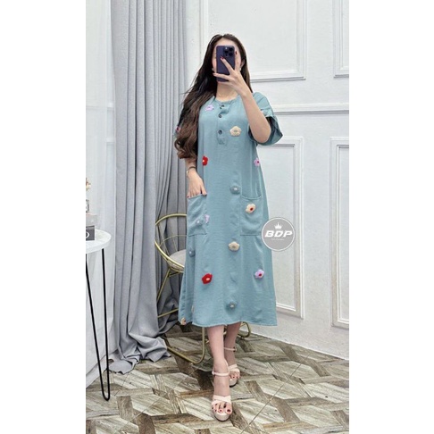 DASTERR CRINKLE POM POM BAHAN RAYON DRESS WANITA KEKINIAN GRADE A PREMIUM BUSUI