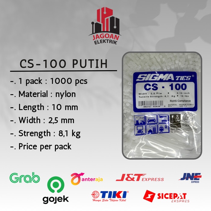

Best Seller Kabel Tis / Cable Ties Cs-100 Putih Isi 1000 Pcs Sigma Original