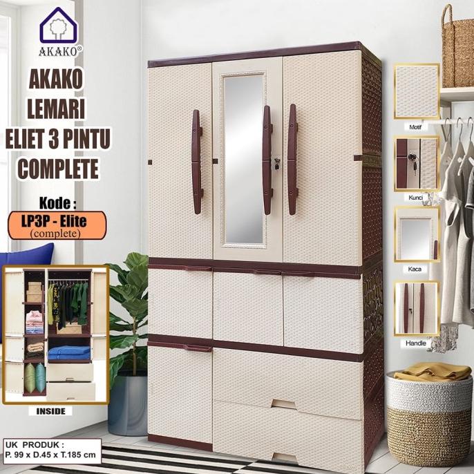 Lemari Pakaian Baju Plastik Lp3P Super Jumbo Besar Akako Elite 3 Pintu Sasyaniara