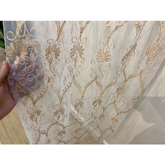Vitrage Gordyn Vitrase Gorden Premium Import Turki Bordir Putih Gold