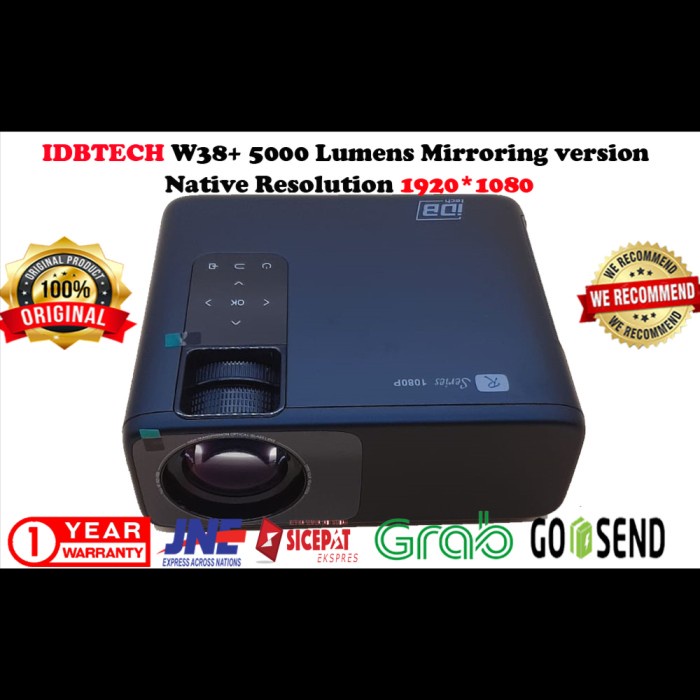 Terlaris Idbtech W38+ 5000 Lumens Native 1080P Mirroring Version W38 Plus